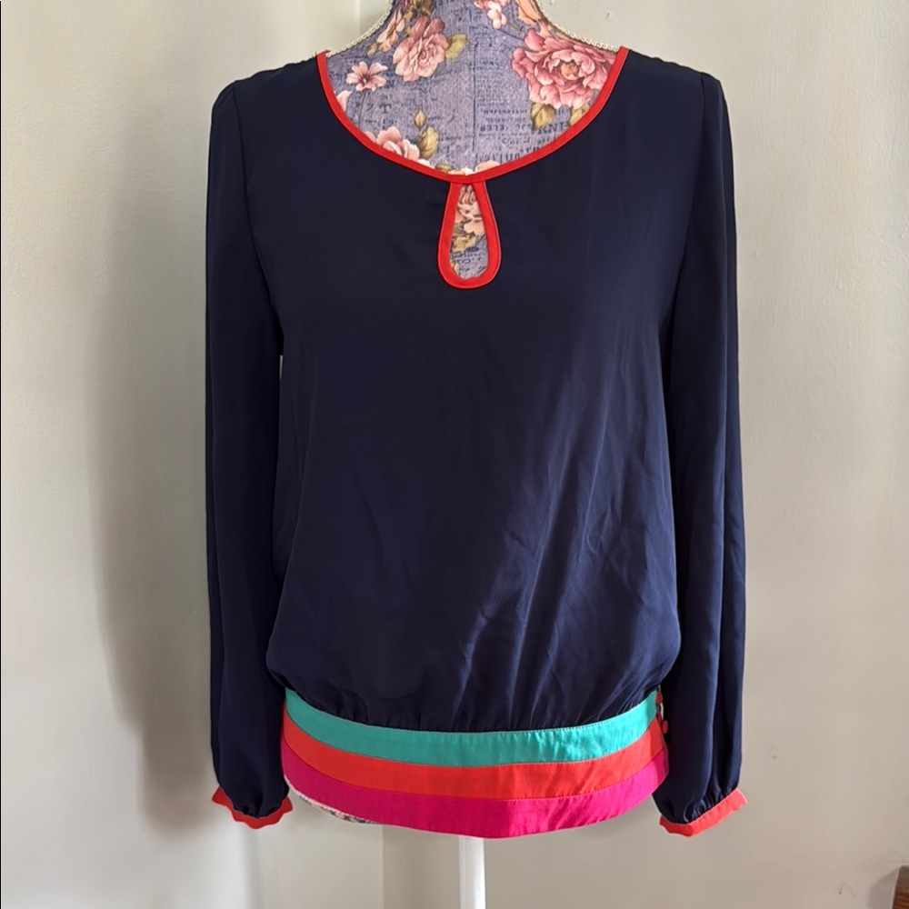 Miami Navy Blouse with Red and Teal Accents